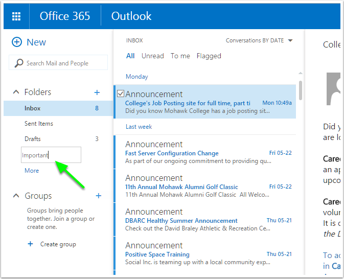 Organize Email In Outlook Online Mohawk College